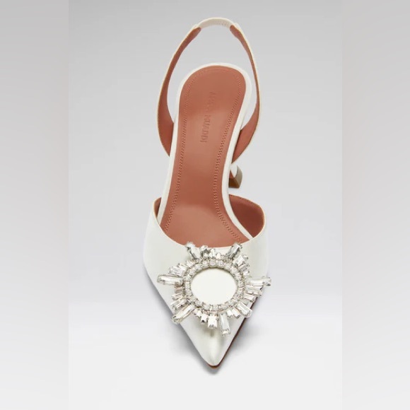 Amina Muaddi Shoes - Amina Muaddi White Crystal Embellished Heels